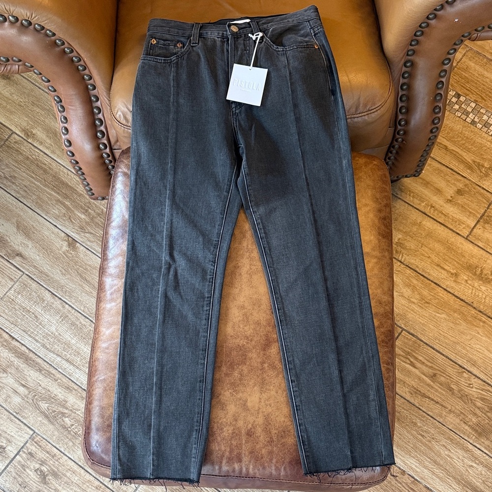 NWT PISTOLA Charlie High Rise Straight Leg Jeans Sz 25 Heathered Grey Black